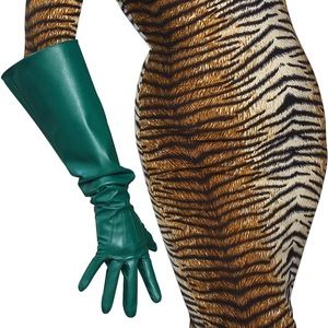 Women's Winter Leather Gloves Faux 
Green wide Sleeves 50cm Poison Ivy Halloween